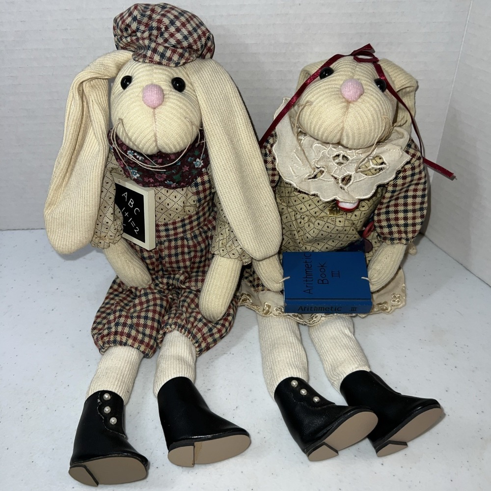 Vintage Stocking‎ School Bunny Rabbits Plush Country Decor Boy And Girl 13"
